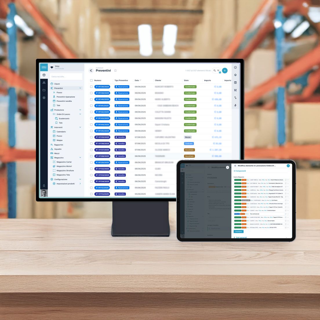 Mockup desktop e tablet del software gestionale per tps2