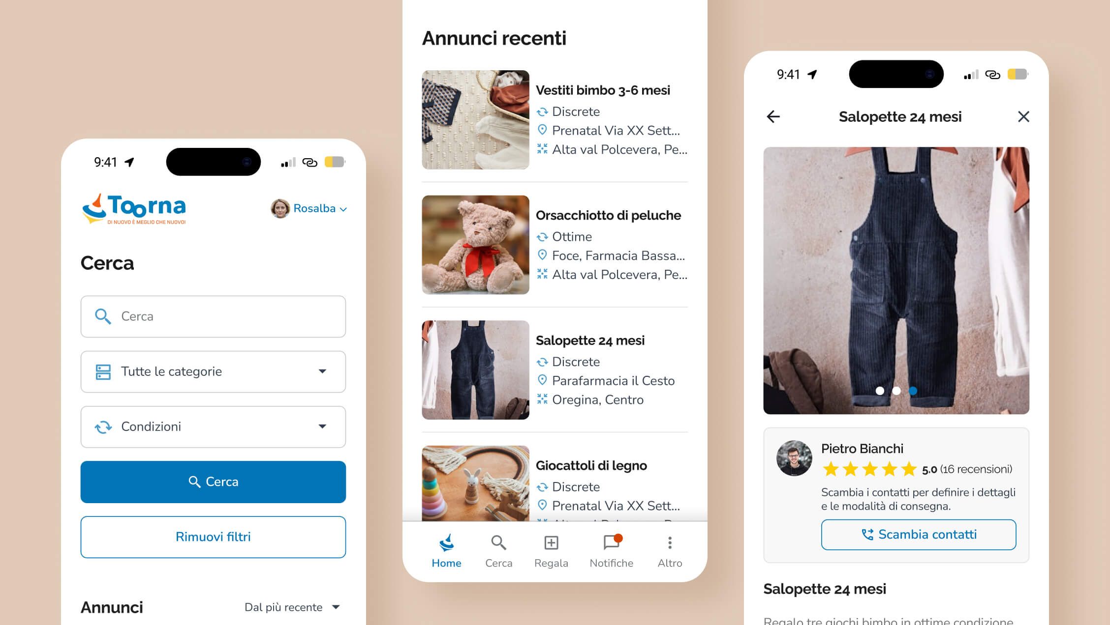 /cmsMockup delle schermate dell'app TooRNA