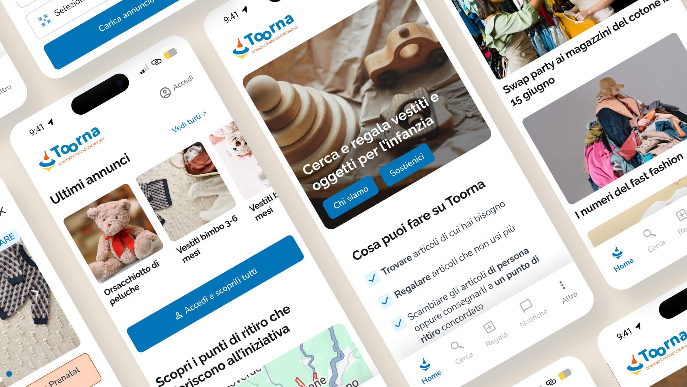 /cmsMockup delle schermate dell'app TooRNA