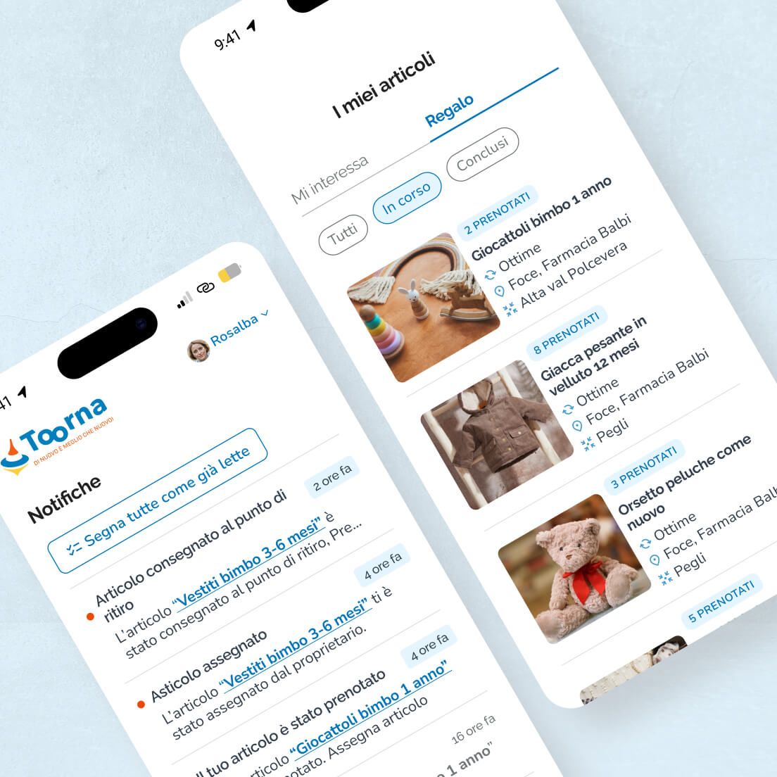 /cmsMockup delle schermate dell'app TooRNA